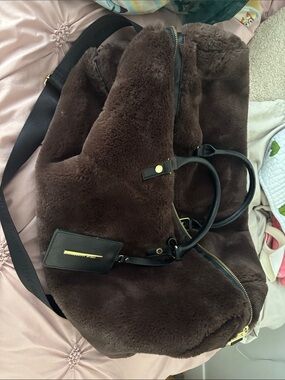 Steve Madden Brown Faux Fur Tote with Black Handles